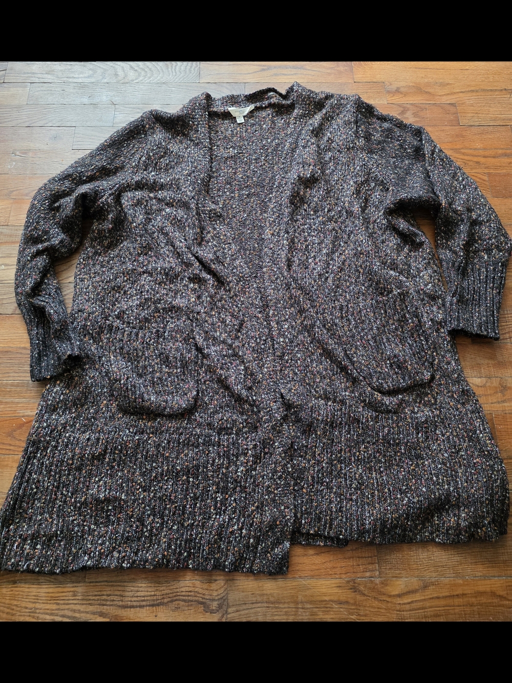 Terra & Sky Speckled Black Open-Front Cardigan